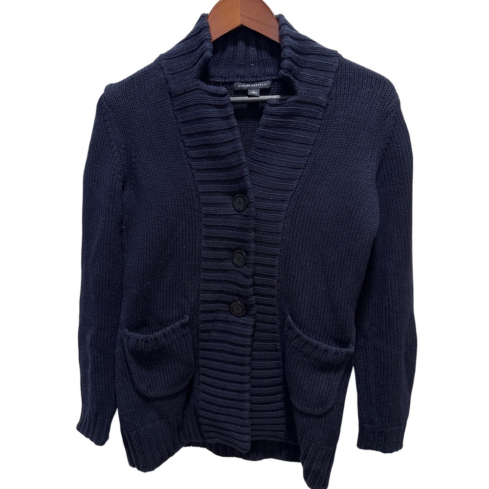 Banana Republic Mens Navy Blue Cotton Ribbed‎ Shawl Collar Cardigan Sweater S